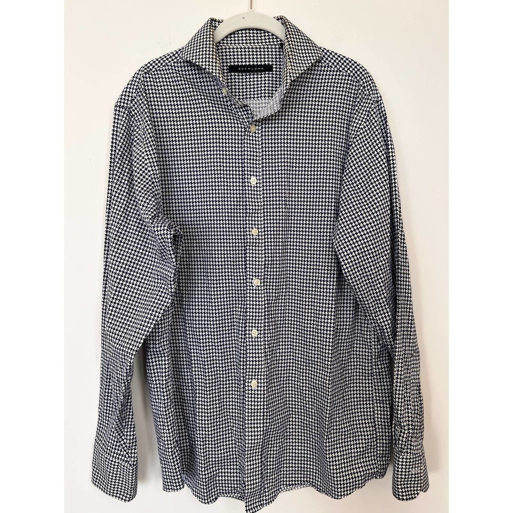 Sean John Button Down Long Sleeve Houndstooth Shirt